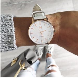 MVMT Boulevard leather and rose gold watch